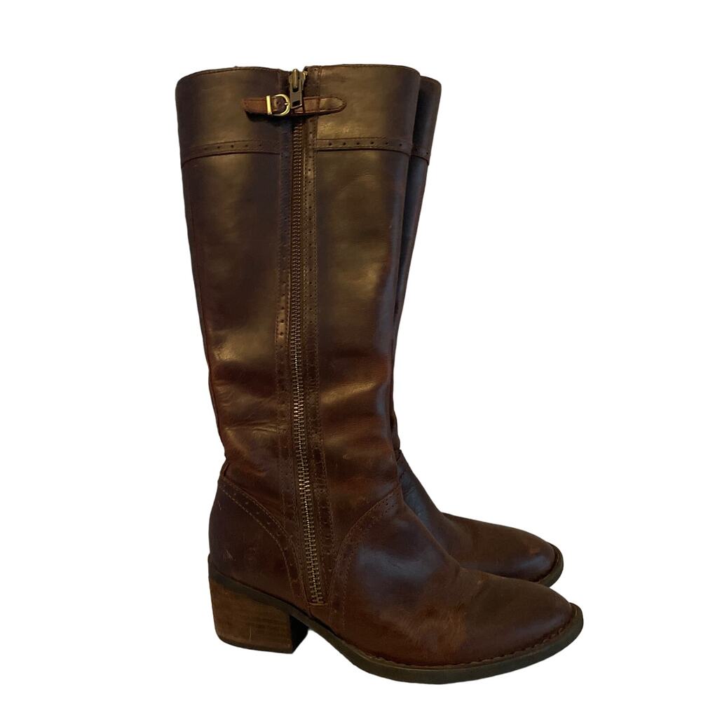 Born Poly Tall Boots Sz 8.5 Knee High Double Zip Preppy Equestrian Riding Preppy